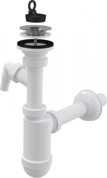 ALCA PLAST sifon dřezový DN50/40 s nerez mřížkou Ø70 a přípojkou #A441P
