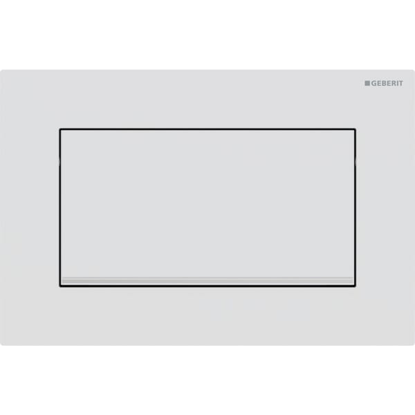 GEBERIT Ovládací tlačítko Geberit Sigma10 (dříve Sigma30), pro splachování Start/Stop, Square, přišroubovatelné Deska a ovládací tlačítko: lakování bílé matné, s povrchovou úpravou easy-to-clean Designový proužek: pochromovaný lesklý #115.893.JT.1