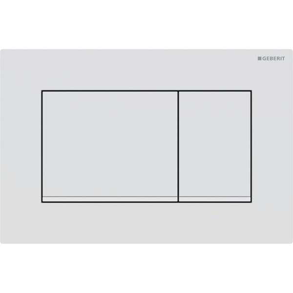 GEBERIT Ovládací tlačítko Geberit Sigma20 (dříve Sigma30), pro 2 množství splachování, Square Deska a ovládací tlačítko: lakování bílé matné, s povrchovou úpravou easy-to-clean Designové proužky: bílé #115.883.01.1