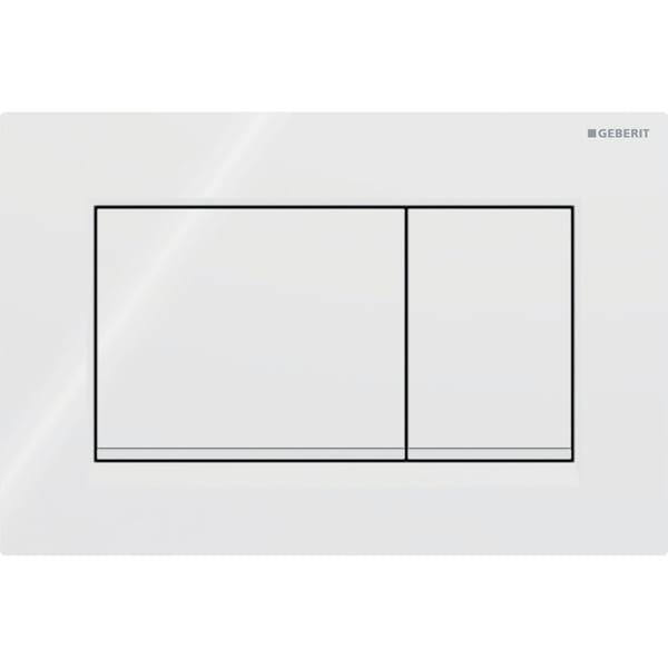 GEBERIT Ovládací tlačítko Geberit Sigma20 (dříve Sigma30), pro 2 množství splachování, Square Deska a ovládací tlačítka: bílá Designové proužky: bílé matné #115.883.11.1