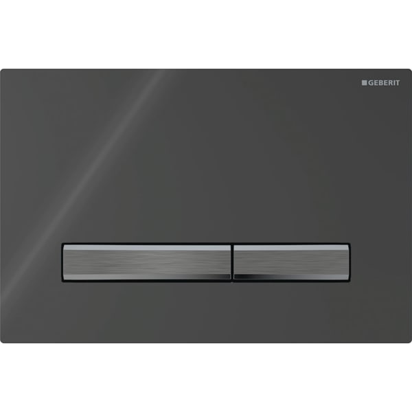 GEBERIT Ovládací tlačítko Geberit Sigma50, pro 2 množství splachování, Square, kovová barva, černý chrom Základní deska a tlačítka: černý chrom Krycí deska: černá #115.671.DW.2