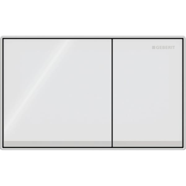 GEBERIT Ovládací tlačítko Geberit Omega60, pro 2 množství splachování, Square, zalícované Ovládací tlačítka: bílé Designové proužky: zrcadlové Rám: pochromovaný lesklý #115.081.SI.1