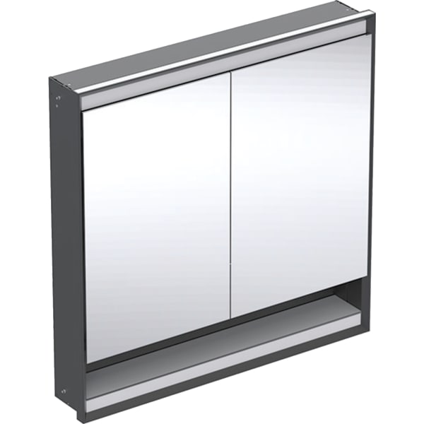 GEBERIT Zrcadlová skříňka Geberit ONE s nikou a ComfortLight, dvě dvířka, podomítková montáž, výška 90 cm Černá matná / Hliník s práškovou barvou #505.823.00.7