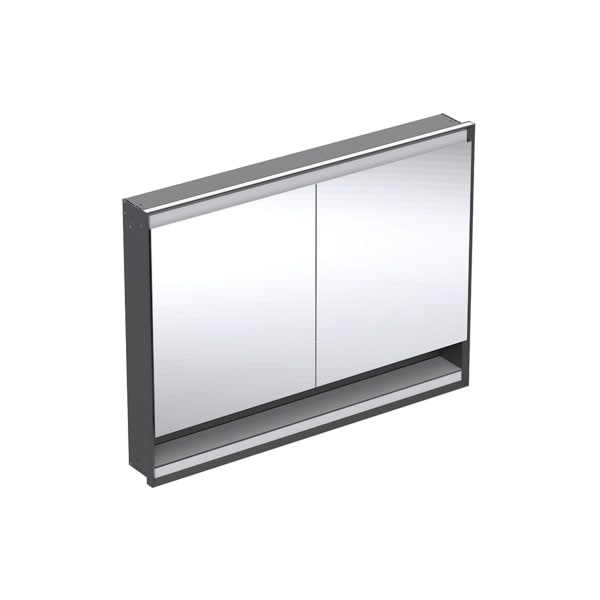 GEBERIT Zrcadlová skříňka Geberit ONE s nikou a ComfortLight, dvě dvířka, podomítková montáž, výška 90 cm Černá matná / Hliník s práškovou barvou #505.825.00.7