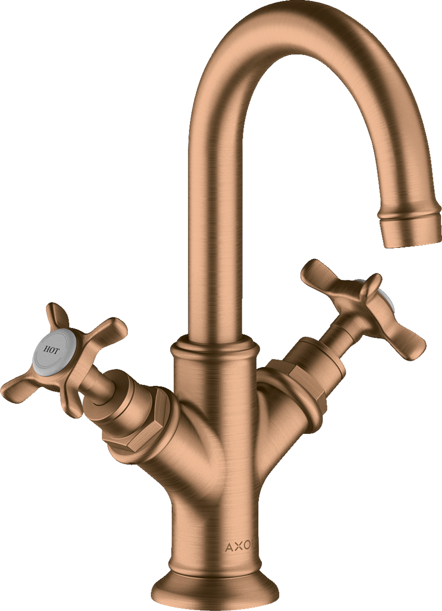 HANSGROHE AXOR Montreux 2-ruční umyvadlová baterie 160 s křížovými rukojeťmi pro umyvadlo s výsuvným odpadem #16505140 - kartáčovaný bronz