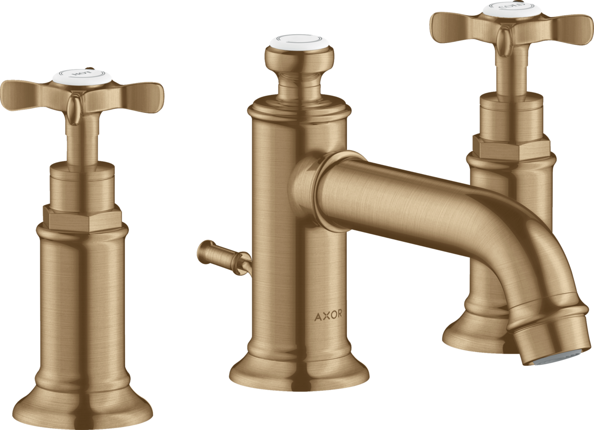 HANSGROHE AXOR Montreux 3-otvorová umyvadlová baterie 30 s křížovými rukojeťmi a výsuvným odpadem #16536140 - kartáčovaný bronz