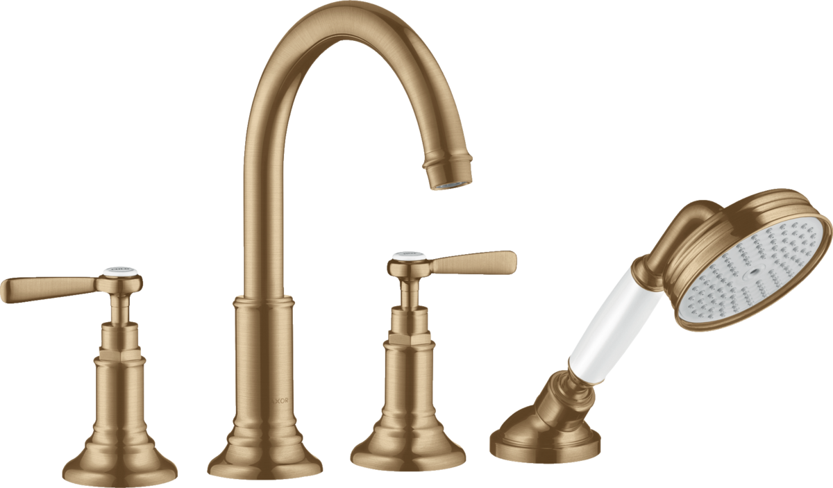 HANSGROHE AXOR Montreux 4-otvorová baterie na okraj dlaždice s pákovými rukojeťmi #16554140 - kartáčovaný bronz