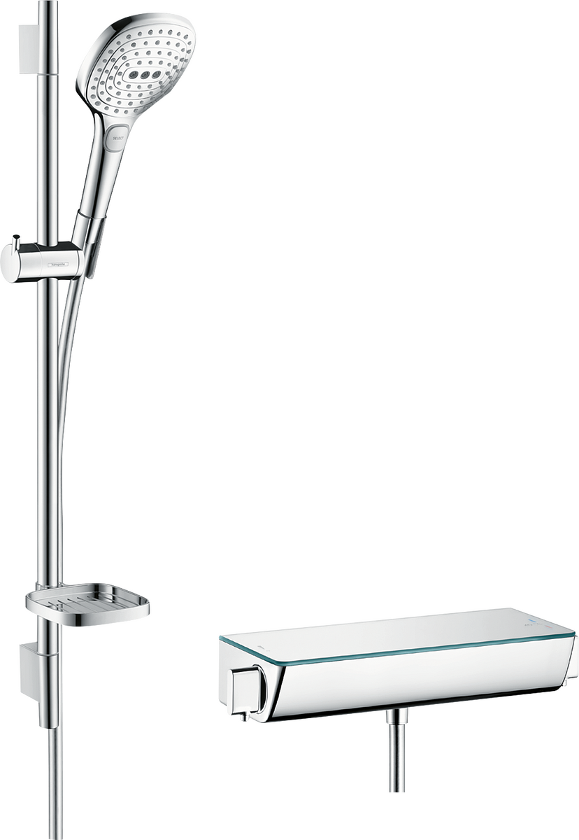 HANSGROHE Raindance Select E Sprchový systém na stěnu 120 3jet s termostatem Ecostat Select a sprchovou tyčí 65 cm #27038400 - bílá/chrom