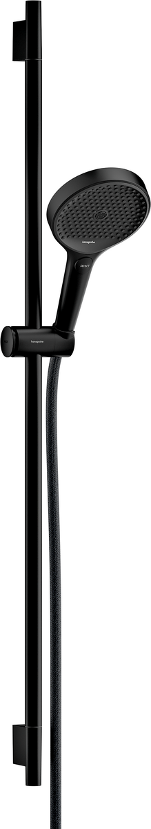 HANSGROHE Rainfinity Sprchová sada 130 3jet se sprchovou tyčí S Puro 90 cm, jezdec s tlačítkem Push a textilní sprchová hadice Designflex 160 cm #28743670 - matná černá
