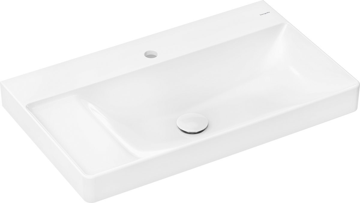 HANSGROHE Xelu Q Zápustné umyvadlo na desku s poličkou vlevo 800/480 s otvorem pro baterii, bez přepadu, SmartClean #61033450 - bílá