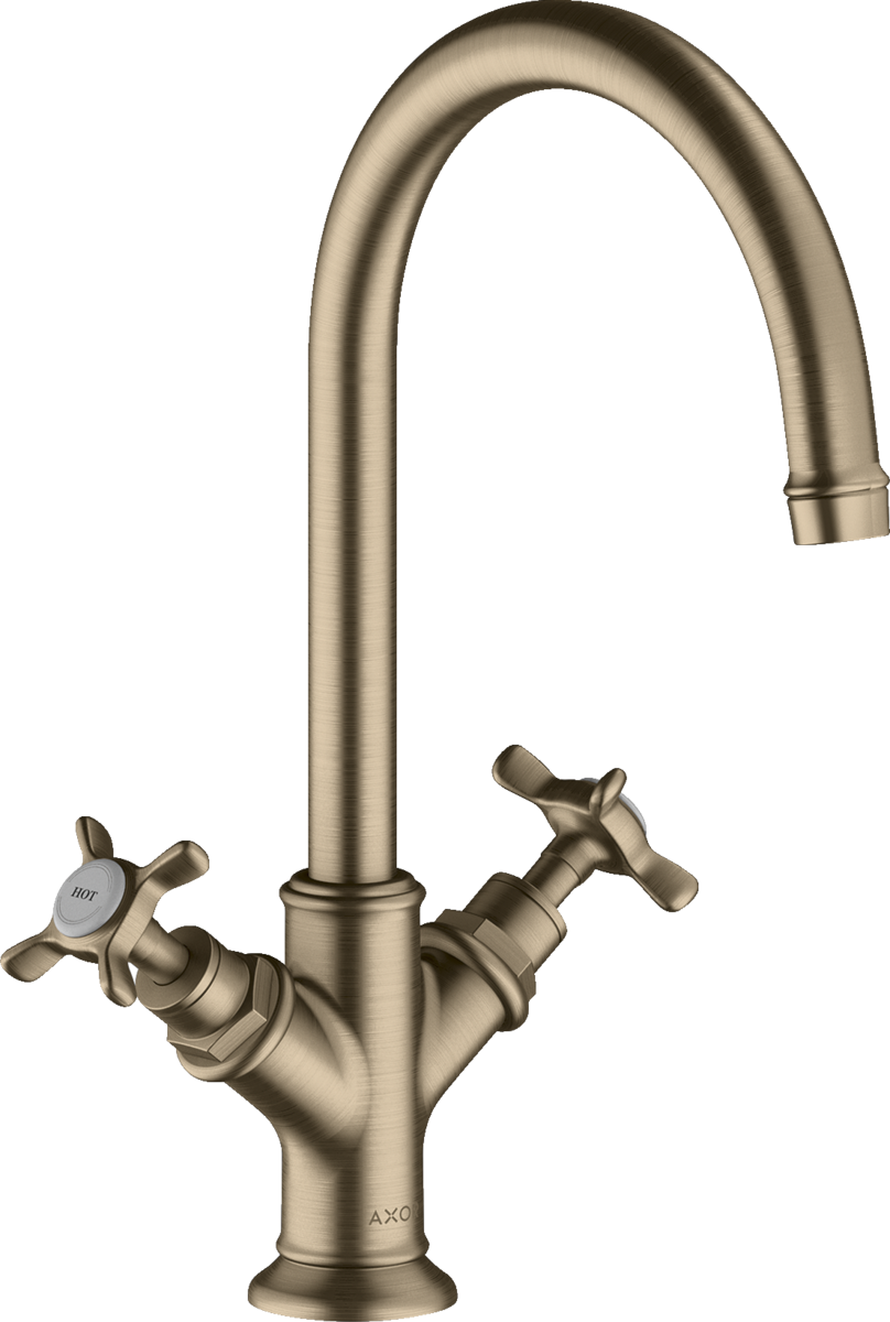 HANSGROHE AXOR Montreux Umyvadlová baterie se se dvěma ovládacími prvky 210 s rukojeťmi ve tvaru kříže a odtokovou soupravou #16506820 - kartáčovaný nikl