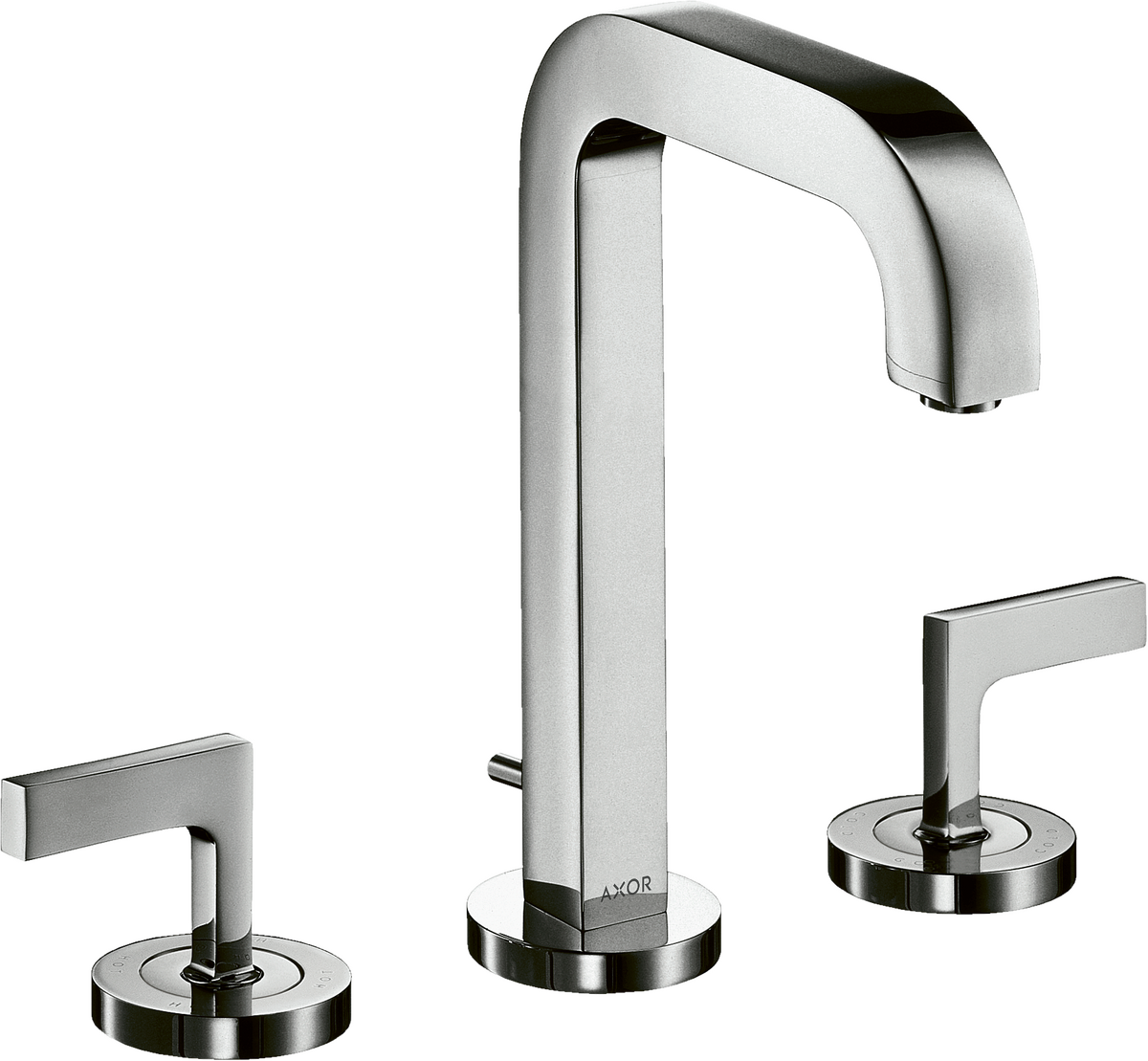 HANSGROHE AXOR Citterio 3otvorová umyvadlová baterie 170 s výtokem 140 mm, páčkovými rukojeťmi a rozetami, s odtokovou soupravou s táhlem #39135000 - chrom