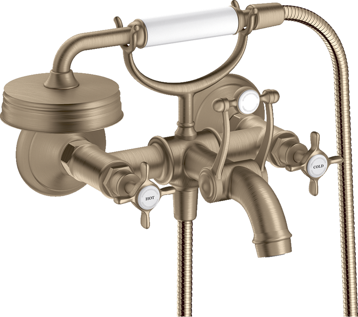 HANSGROHE AXOR Montreux Vanová baterie se dvěma ventily s instalací na stěnu, s rukojeťmi ve tvaru kříže #16540820 - kartáčovaný nikl