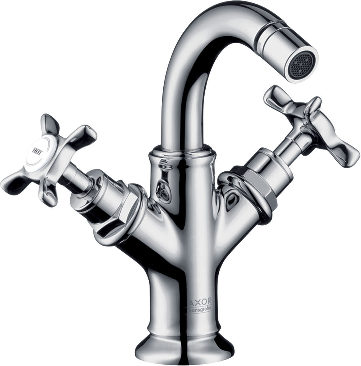 HANSGROHE AXOR Montreux 2-ruční bidetová baterie s křížovými rukojeťmi a vyskakovacím odpadem #16520000 - chrom