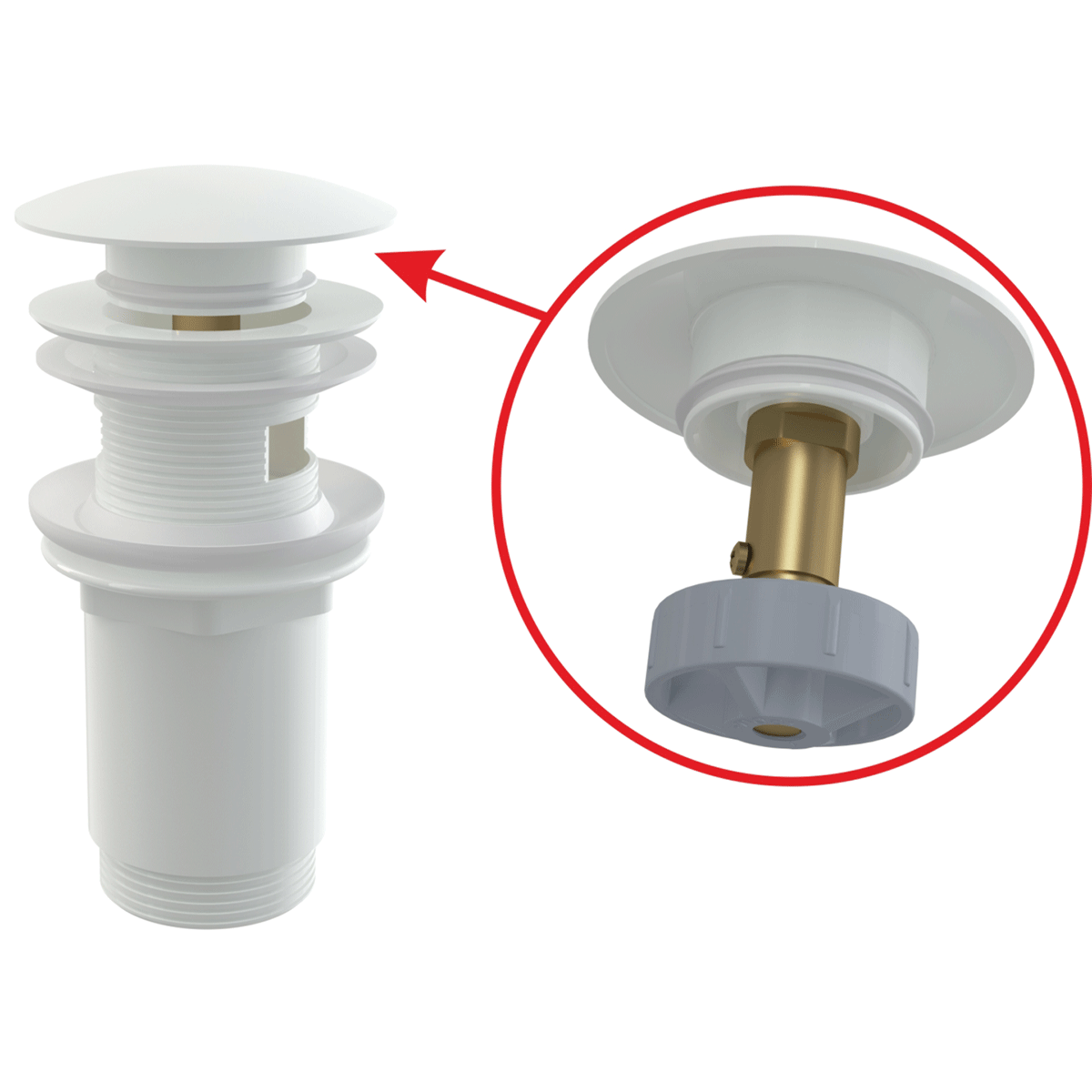 ALCA PLAST výpusť umyvadlová Click/Clack 5/4", velká zátka bílá #A392B