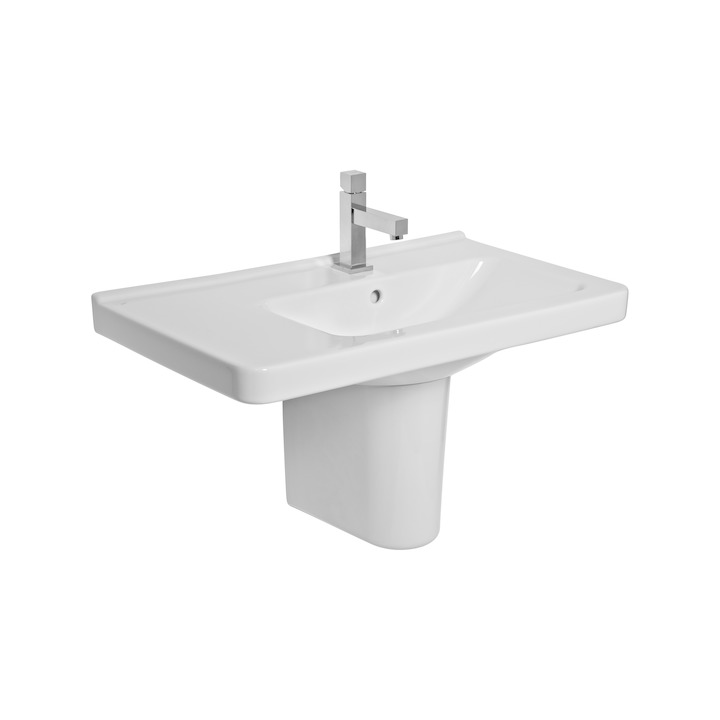 JIKA Cubito Pure, umyvadlo asymetrické 75 cm s odkládací plochou vlevo s otvorem pro baterii uprostřed H8124210001041 bílé