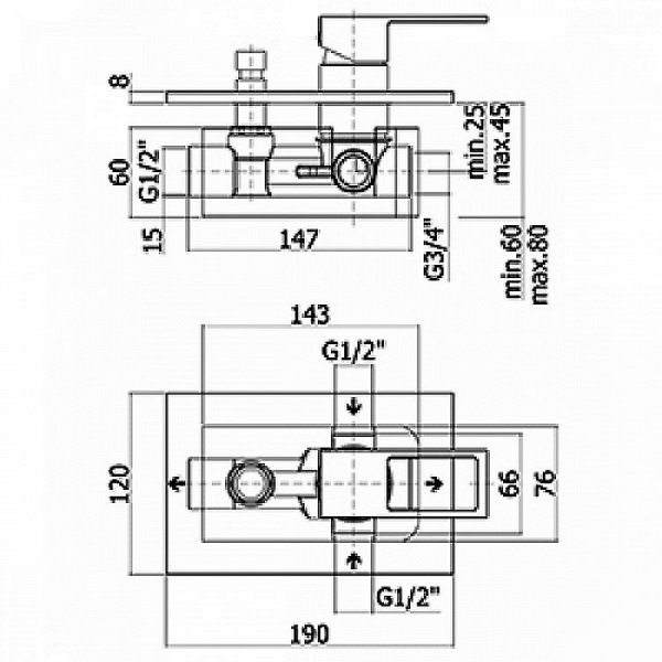 KREINER NAPOLI CUBE baterie vanová podomítková s přepínáním EL015CR - chrom