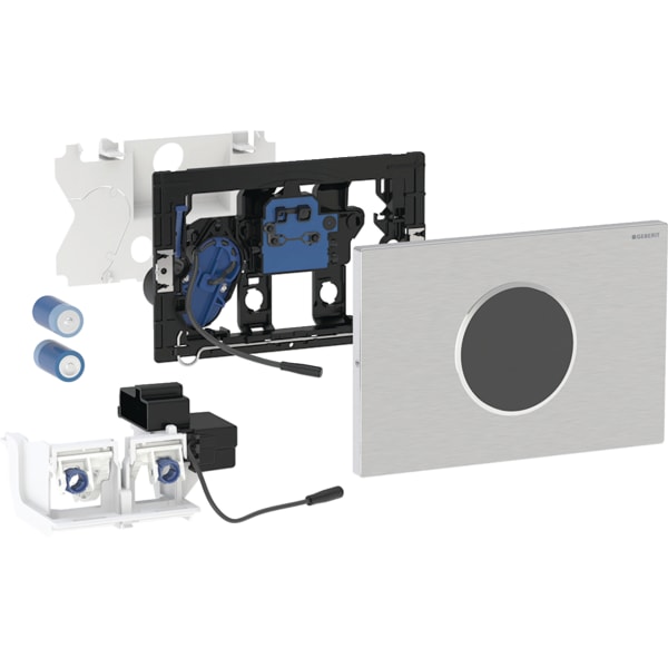 GEBERIT Ovládání WC Geberit elektronické, napájení z baterie, pro splachovací nádržku pod omítku Sigma 12 cm, s ovládacím tlačítkem Sigma10, Round, automatické / bezdotykové, přišroubovatelné Deska: černá matná, povlak easy-to-clean Designový kroužek: černý #115.909.16.6